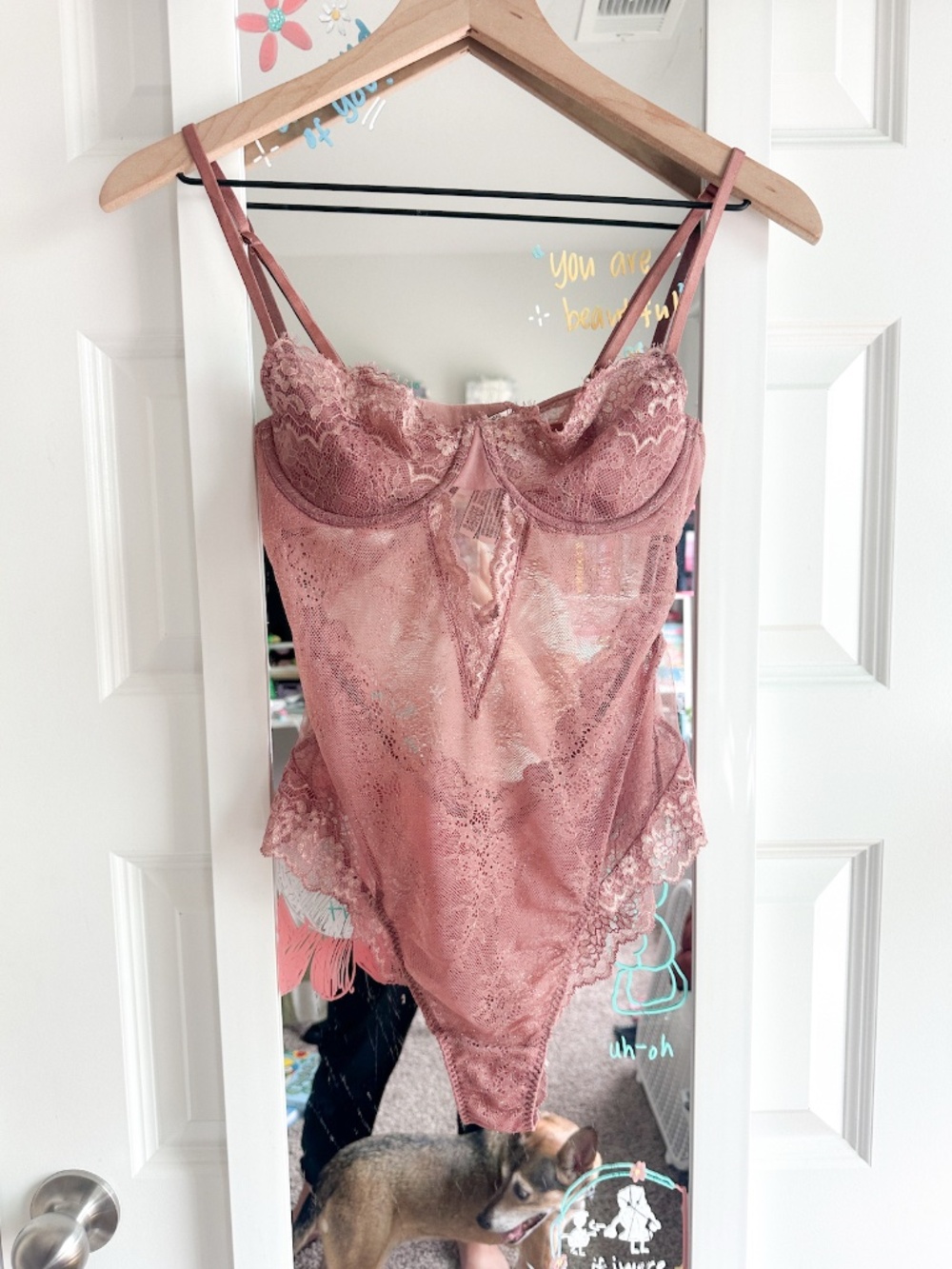 Victoria's Secret Size M Dusty Rose Pink Lace Underwire Teddy Bodysuit
